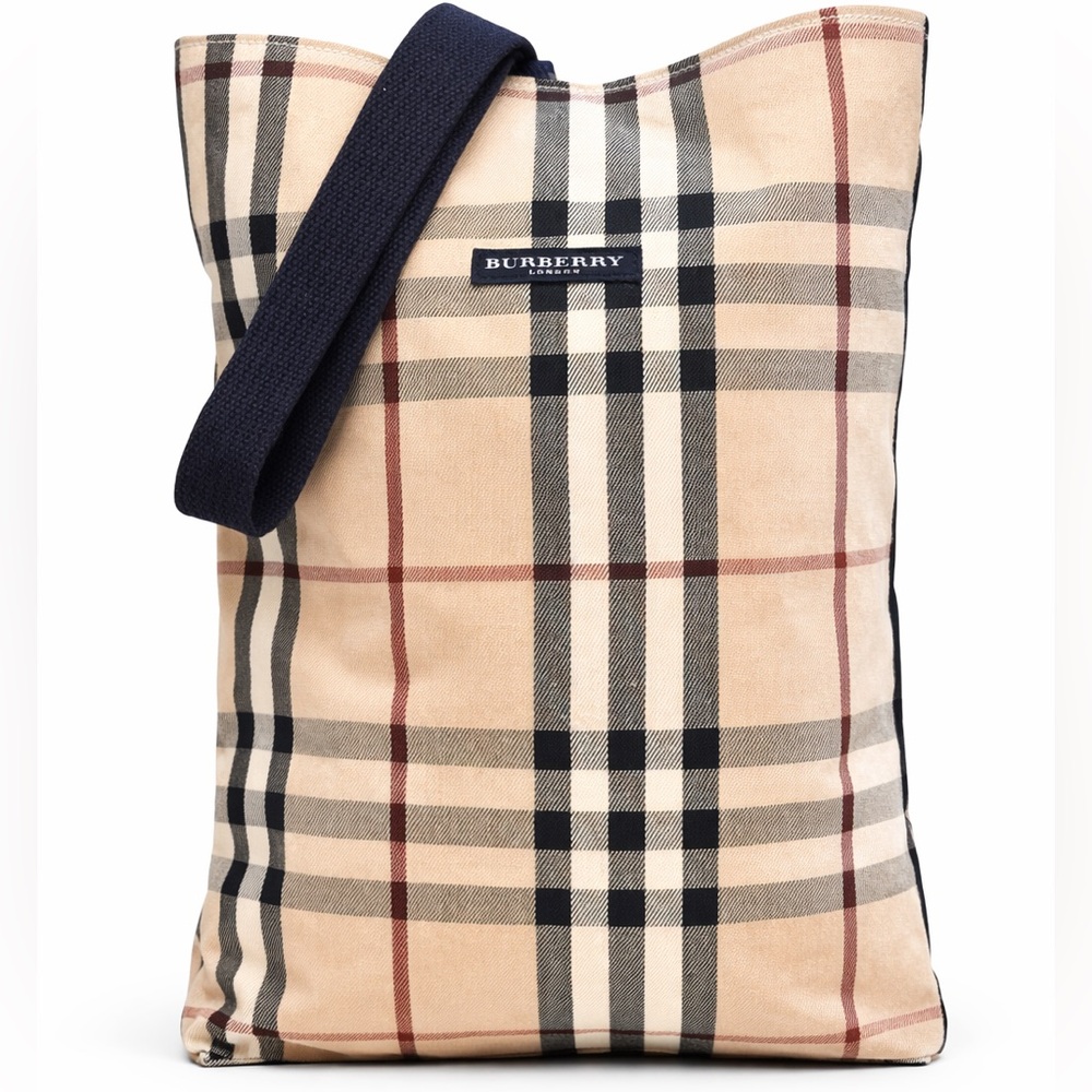 Burberry Nova Check Canvas Shoulder Tote Bag Navy Strap NWOT